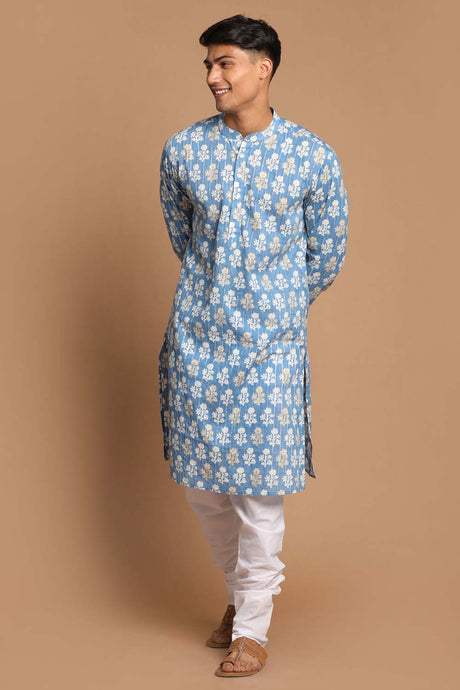 Buy Blue Digital Print Kurta Pyjama Set Online