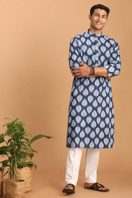 Buy Indigo Blue Printed Kurta Pyjama Set Online