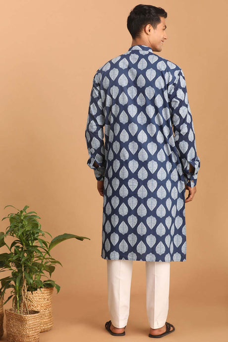 Buy Indigo Blue Printed Kurta Pyjama Set Online