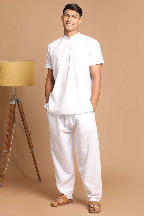 Buy White Solid Kurta Pyjama Set Online