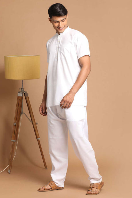 Buy White Solid Kurta Pyjama Set Online