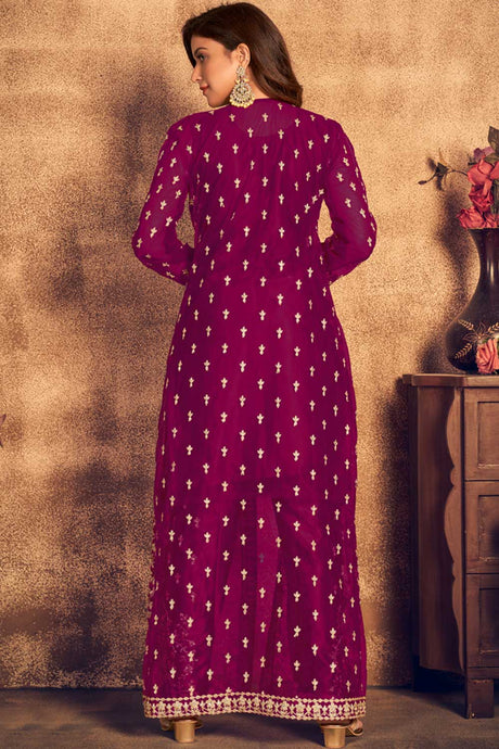 Rani Pink Net Resham Embroidery Palazzo Suit Set