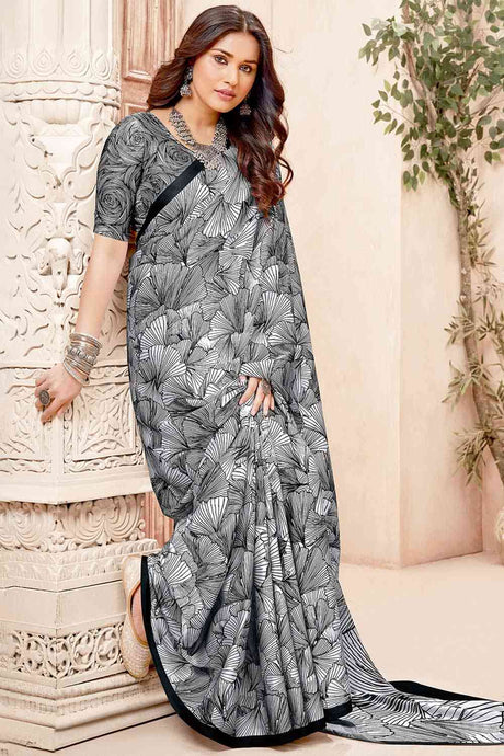 Buy White Crepe Abstract Print Saree Online