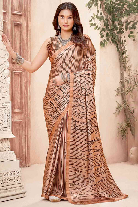 Buy Beige Crepe Abstract Print Saree Online