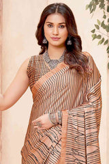 Buy Beige Crepe Abstract Print Saree Online - Side