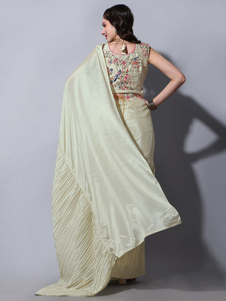 Cream Chinon Crush Saree