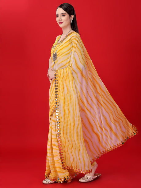 Yellow Georgette Pinted Saree