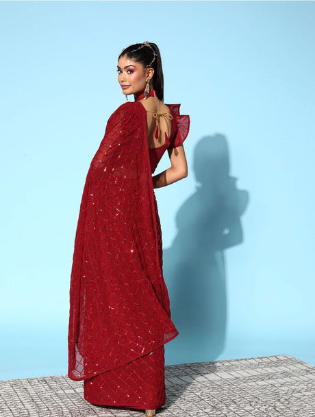 Red Soft Georgette Red Saree