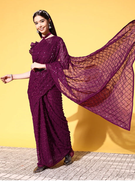 Wine Soft Georgette Wine Saree