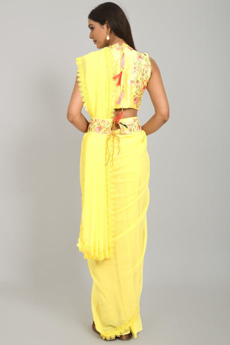 Yellow Georgette Yellow Saree