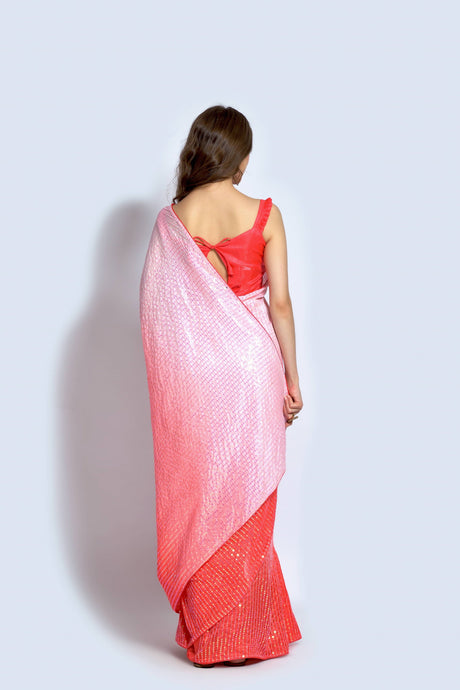 Peach & Off White Vichitra Silk Peach Saree