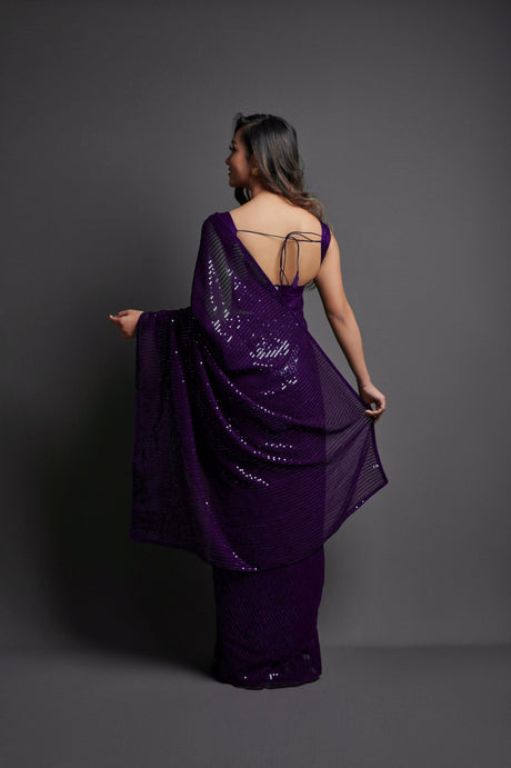 Purple Heavy Georgette Purple Saree