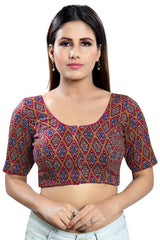 Magenta Cotton Blend Front Open Padded Elbow Sleeves Saree Blouse