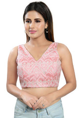 Baby Pink Art Silk Back Open Padded Sleeveless Saree Blouse