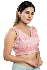 Baby Pink Art Silk Back Open Padded Sleeveless Saree Blouse