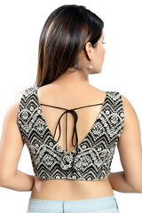 Black Art Silk Back Open Padded Sleeveless Saree Blouse