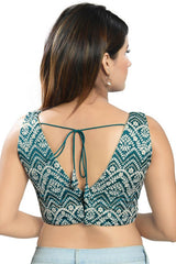 Cobalt Blue Art Silk Back Open Padded Sleeveless Saree Blouse