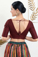 Maroon Silk Padded Elbow Sleeves Saree Blouse