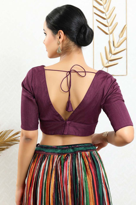 Burgundy Silk Padded Elbow Sleeves Saree Blouse