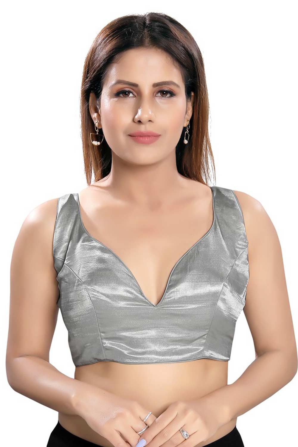 Buy Silk Solid Blouse in Grey