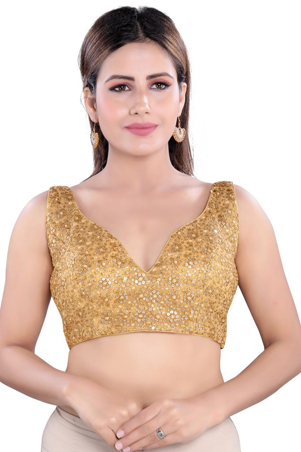 Net Padded Blouse In Gold