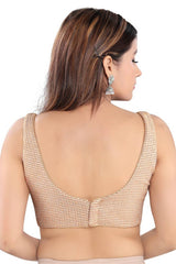 Copper Polyester Back Open Padded Sleeveless Saree Blouse