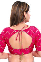 Pink Art Silk Back Open Padded Elbow Sleeves Saree Blouse