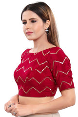 Red Art Silk Back Open Padded Elbow Sleeves Saree Blouse