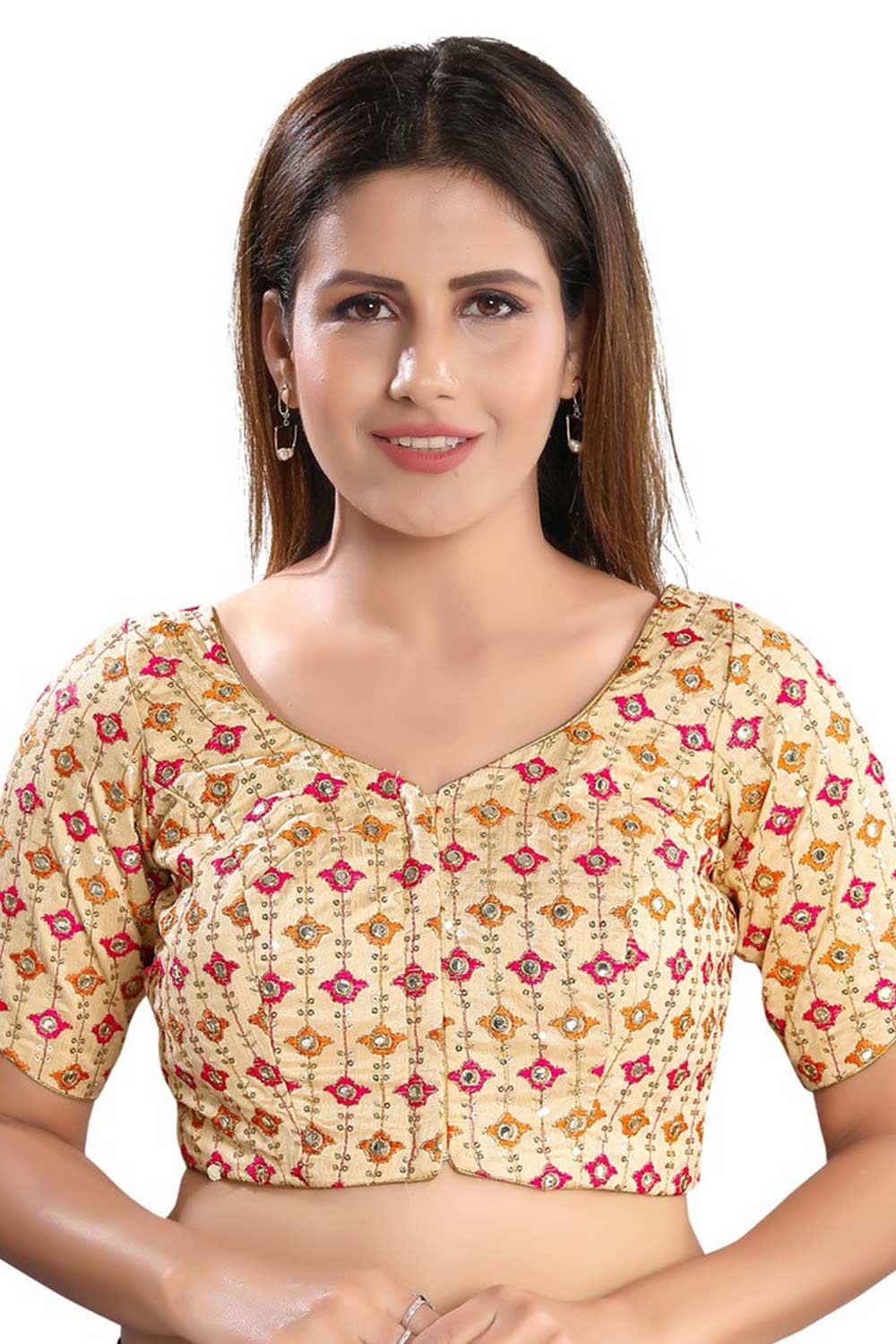 Buy Brocade Embroidered Blouse in Light-Gold