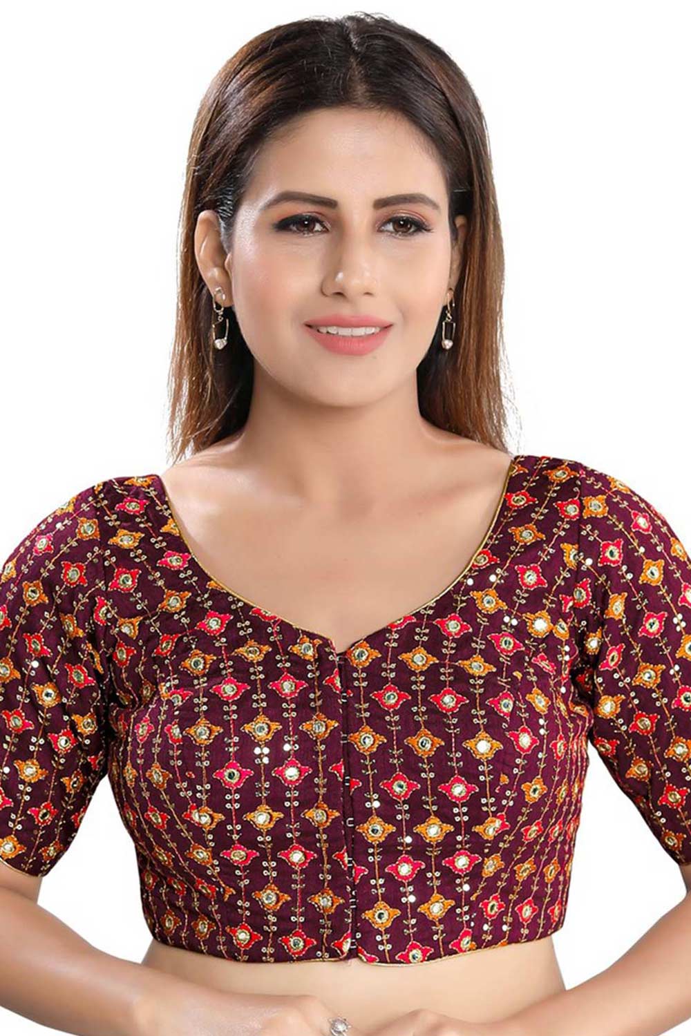 Buy Brocade Embroidered Blouse in Wine