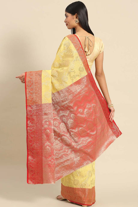 Buy Yellow Silk Blend Woven Design Saree Online - KARMAPLACE