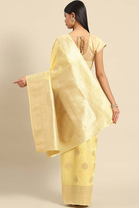 Buy Yellow Silk Blend Woven Design Saree Online - KARMAPLACE