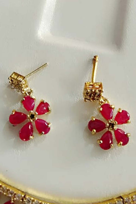 Red American Diamond Necklace And Earring Set