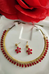 Red American Diamond Necklace And Earring Set