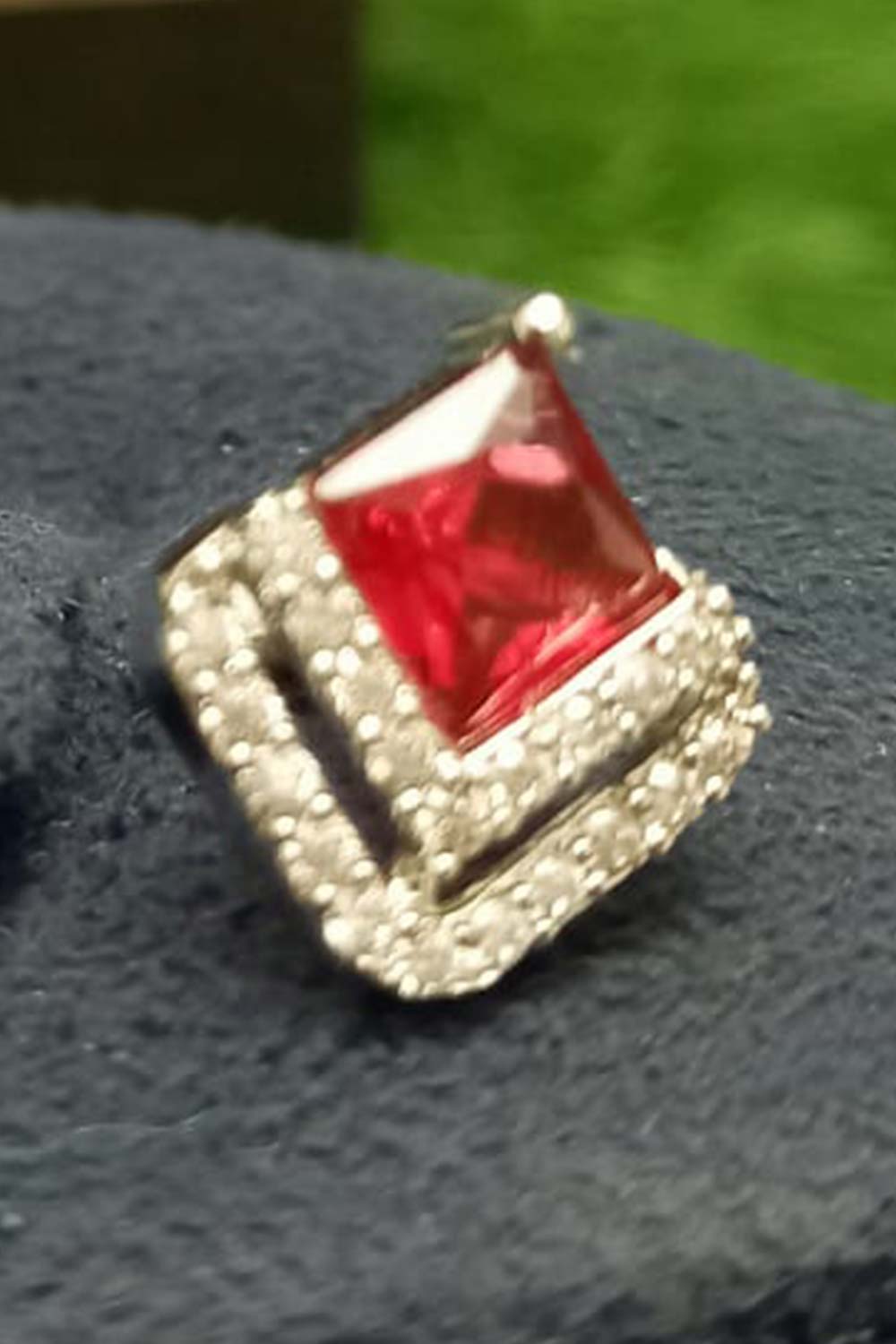 Red American Diamond Earring Tops Jewelry