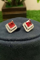 Red American Diamond Earring Tops Jewelry