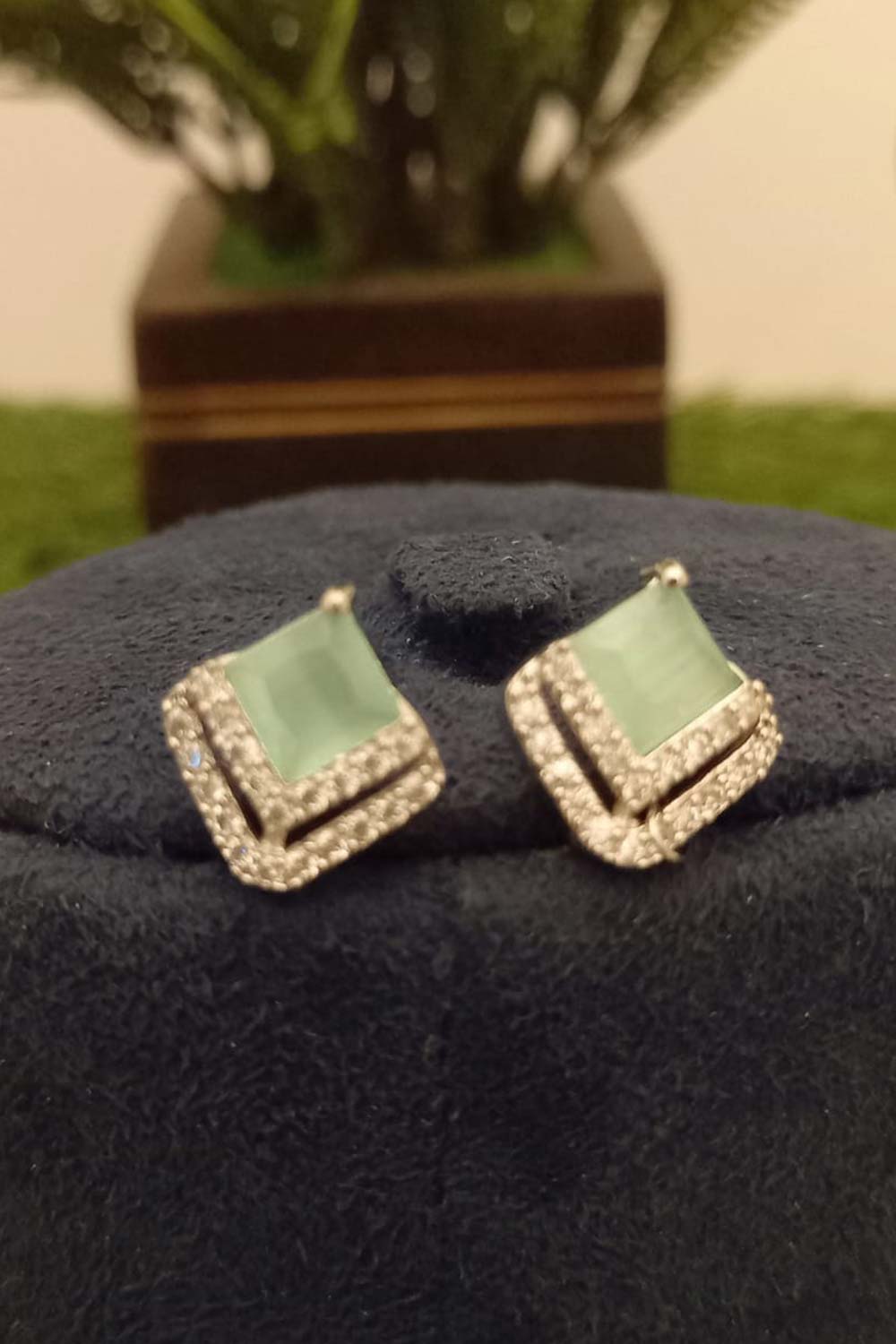 Green American Diamond Earring Tops Jewelry