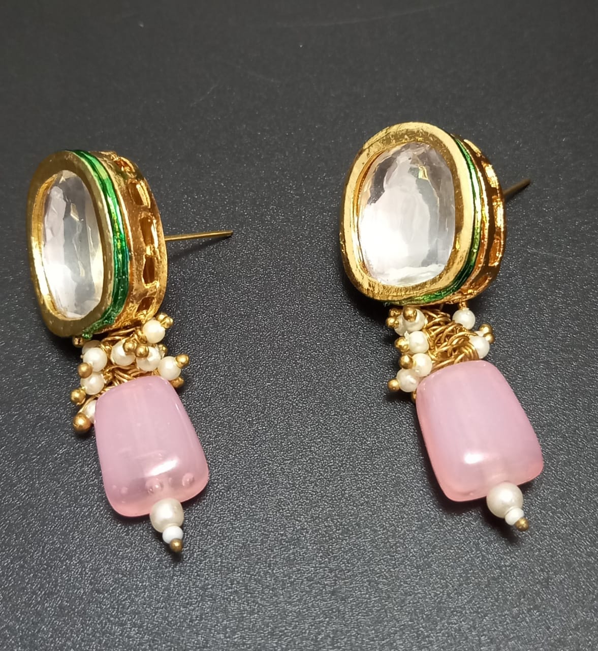 Pink Brass Shine Gold Plated Kundan Necklace Set