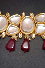 Red Brass Shine Gold Plated Kundan Necklace Set