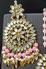 Buy Women's Copper Earring and Maang Tikka Set in Baby Pink Online - Zoom In