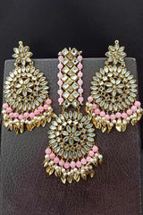 Buy Women's Copper Earring and Maang Tikka Set in Baby Pink Online