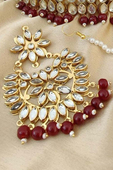Buy Women's Copper Chokar Necklace Set in Maroon Online - Zoom In