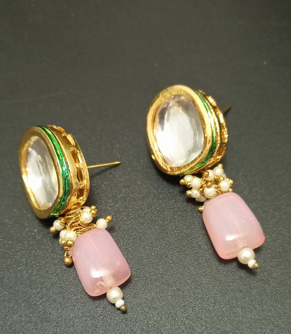 Pink Brass Shine Gold Plated Kundan Necklace Set