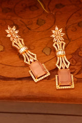 Pink American Diamond Rose Polish Long Hangging Dangler Earrings