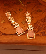 American Diamond Rose Gold Plated Earrings In Pink