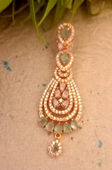 American Diamond Rose Gold Plated Earrings In Green