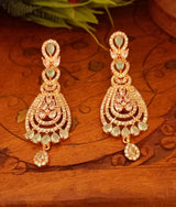 American Diamond Rose Gold Plated Earrings In Green