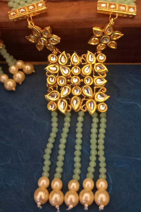 Green Handmade Gold Plated Beaded Designer Necklace