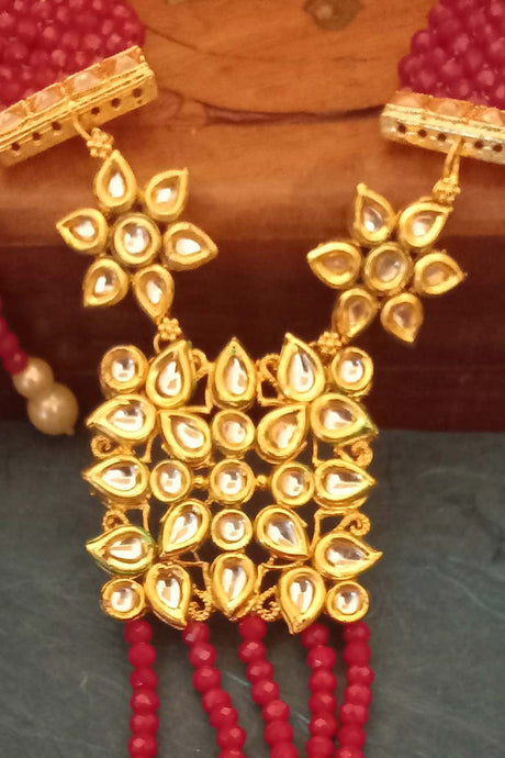 Red Handmade Gold Plated Beaded Designer Necklace