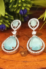 Green American Diamond Earrings Danglers With Shiny Stone